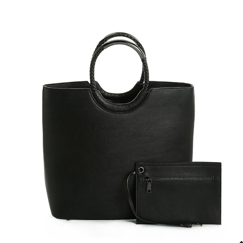 Miztique Black Faux Leather Tote Bag – Braided Handles